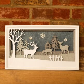Led Wooden White Reindeer Scene - Battery Operated - Christmas Decoration