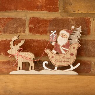 Red Santa On Sleigh And Reindeer - Christmas Decoration