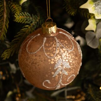 Pink With Silver Glitter Leaf Glass Bauble - Christmas Tree Decoration