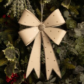 Metal White Bow With Glitter - Christmas Tree Decoration