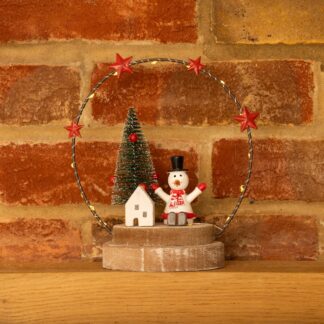 Led Wire Ring With Snowman On Base - Christmas Decoration