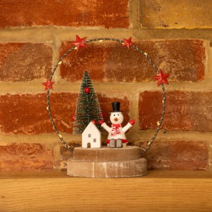 Led Wire Ring With Snowman On Base - Christmas Decoration