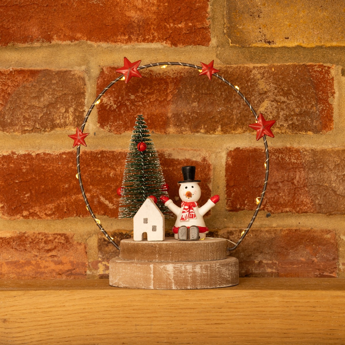 Led Wire Ring With Snowman On Base - Christmas Decoration