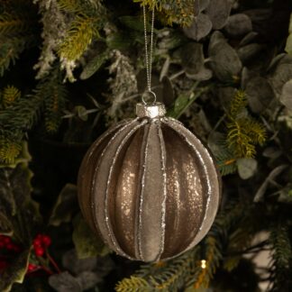 Flocked Grey Segment Glass Bauble - Christmas Tree Decoration