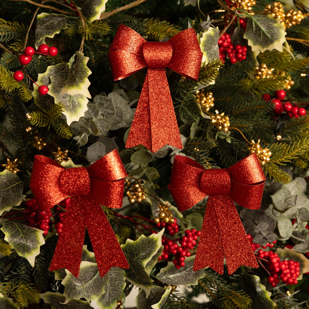 Red Glitter Clip On Bow - Pack of 3 - Christmas Decoration