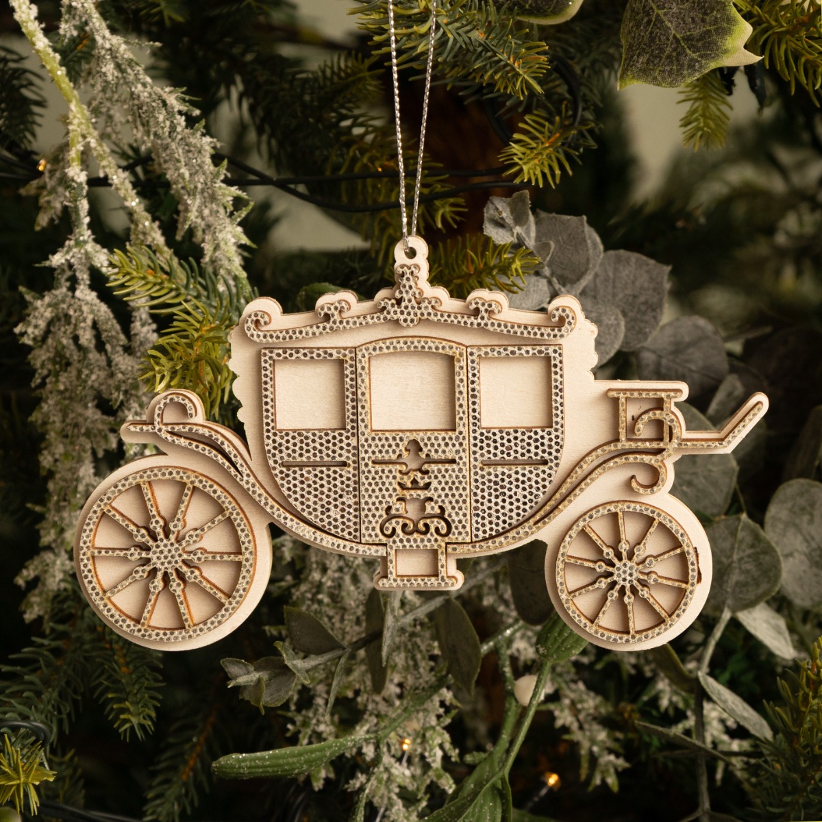 Silver Wooden Carriage - Christmas Tree Decoration