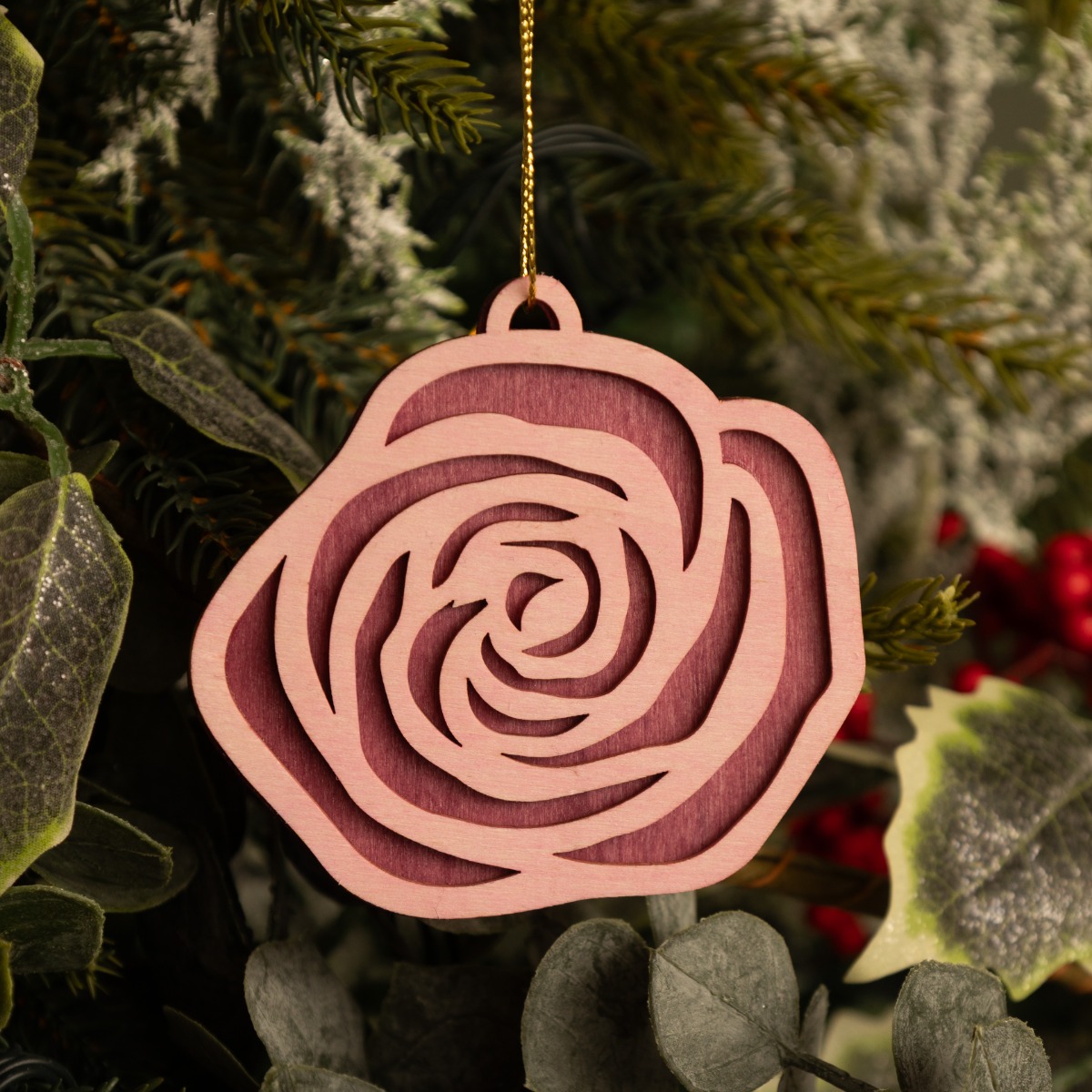 Blush Pink Wooden Rose - Christmas Tree Decoration