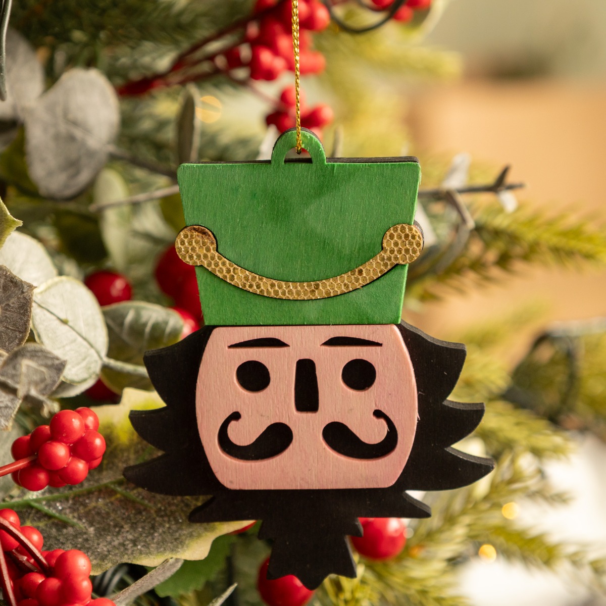 Wooden Nutcracker With Green Hat - Christmas Tree Decoration