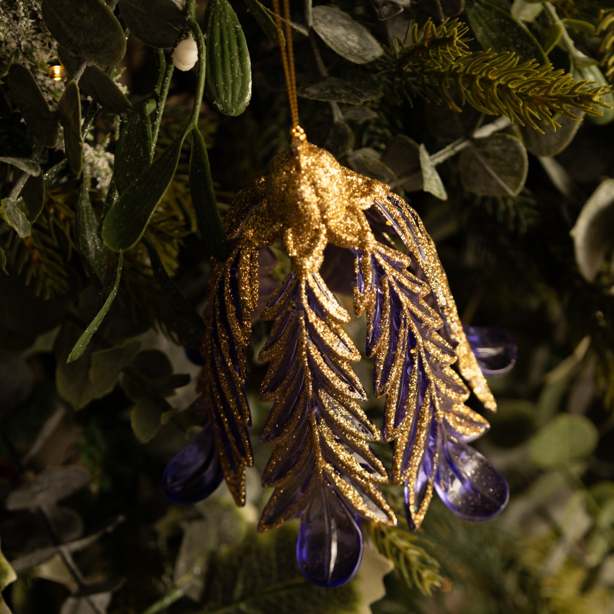 Purple With Gold Glitter Bell - Christmas Tree Decoration