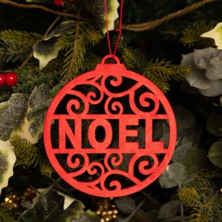 Hanging Red Laser Cut 'Noel' Disc - Christmas Decoration