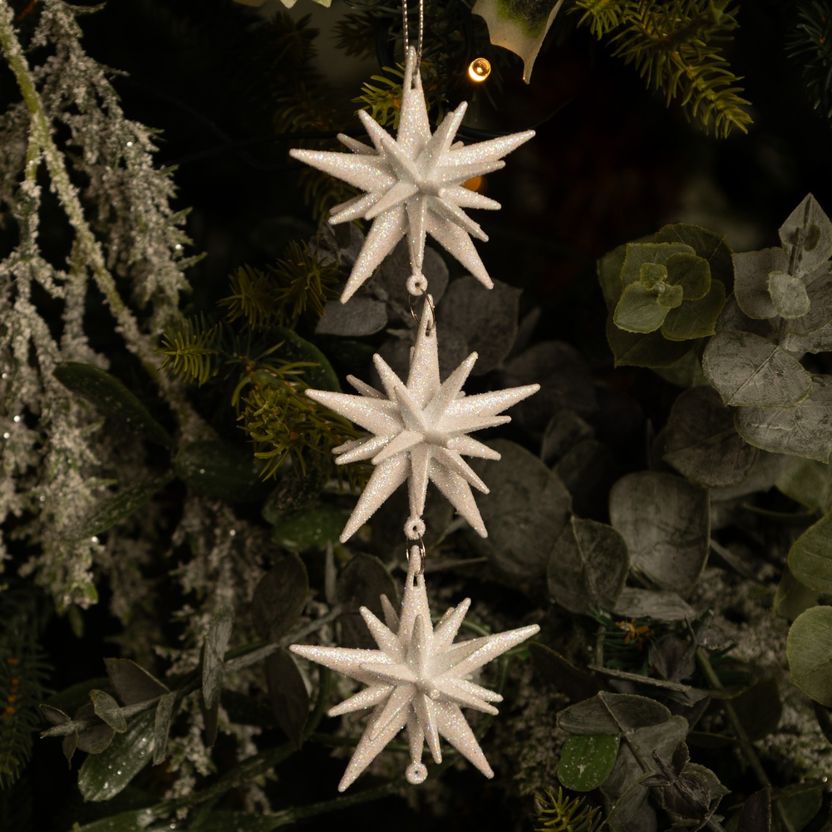 White And Iridescent Glitter Starburst Drop - Christmas Tree Decoration