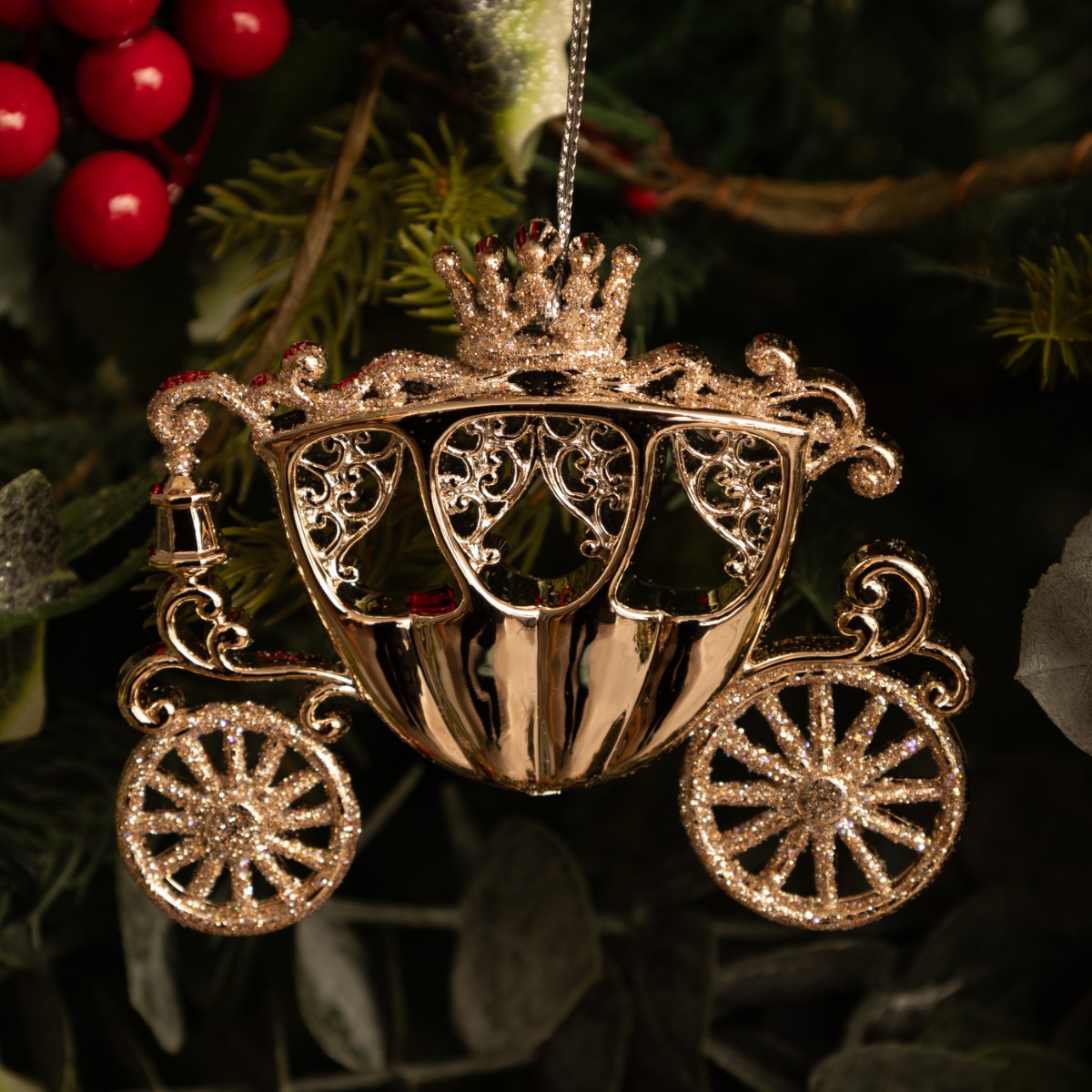 Hanging Gold Carriage - Christmas Tree Decoration