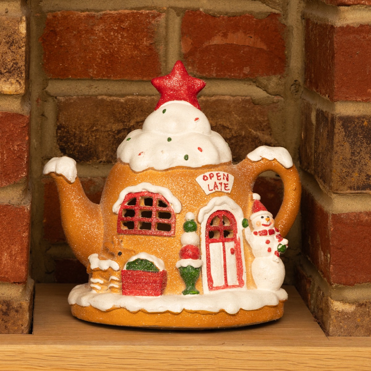 Led Gingerbread Teapot Café - Christmas Decoration