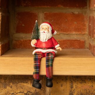 Sitting Dangly Legs Santa Holding Tree - Christmas Decoration