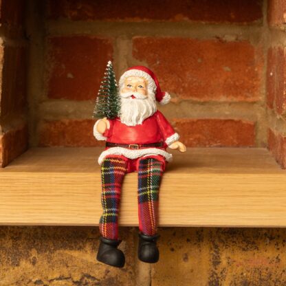 Sitting Dangly Legs Santa Holding Tree - Christmas Decoration