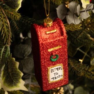 Hanging Red And White Glitter Post Box - Christmas Tree Decoration