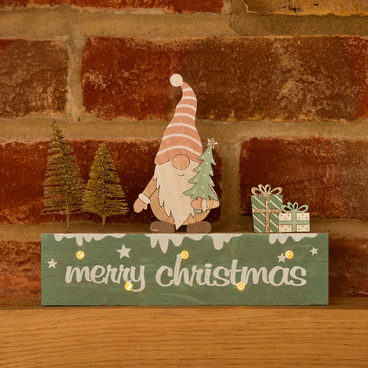 Green Led Merry Christmas Sign With Gonk - Christmas Decoration
