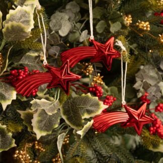 Assorted Red Shooting Star - Christmas Tree Decoration - Pack of 3