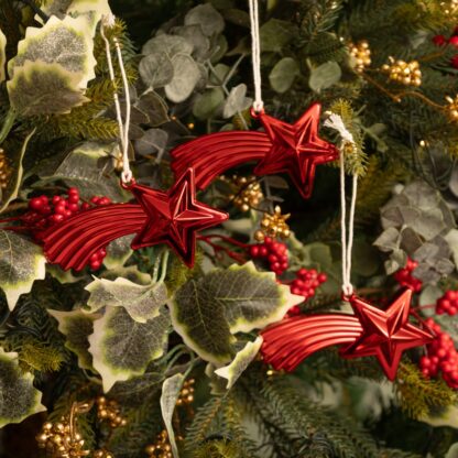 Assorted Red Shooting Star - Christmas Tree Decoration - Pack of 3