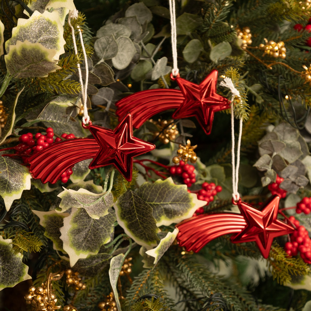 Assorted Red Shooting Star - Christmas Tree Decoration - Pack of 3