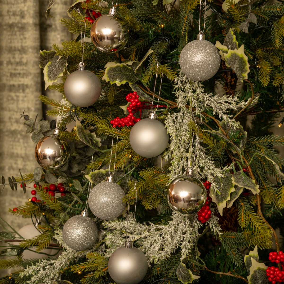 Silver Bauble Selection - Pack of 24 - Christmas Tree Decoration