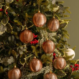 Shiny Rose Gold Baubles - Christmas Tree Decoration - Pack of 12