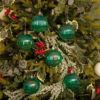 Green Iridescent Patterned Baubles - Christmas Tree Decoration - Pack of 12