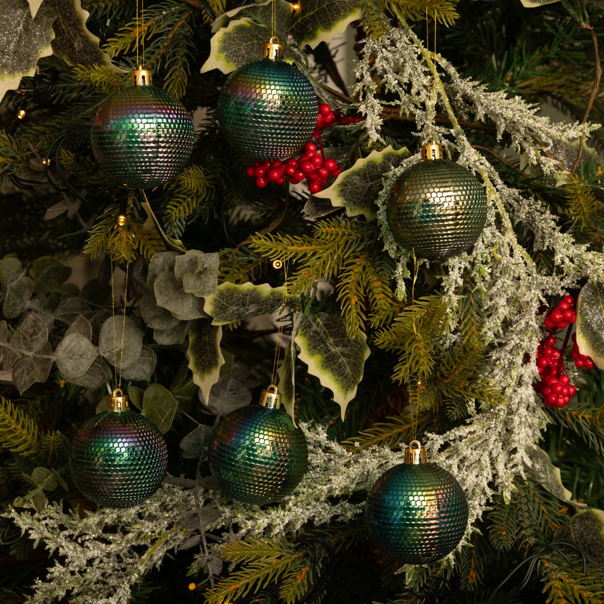 Green Iridescent Baubles - Pack of 6 - Christmas Tree Decoration