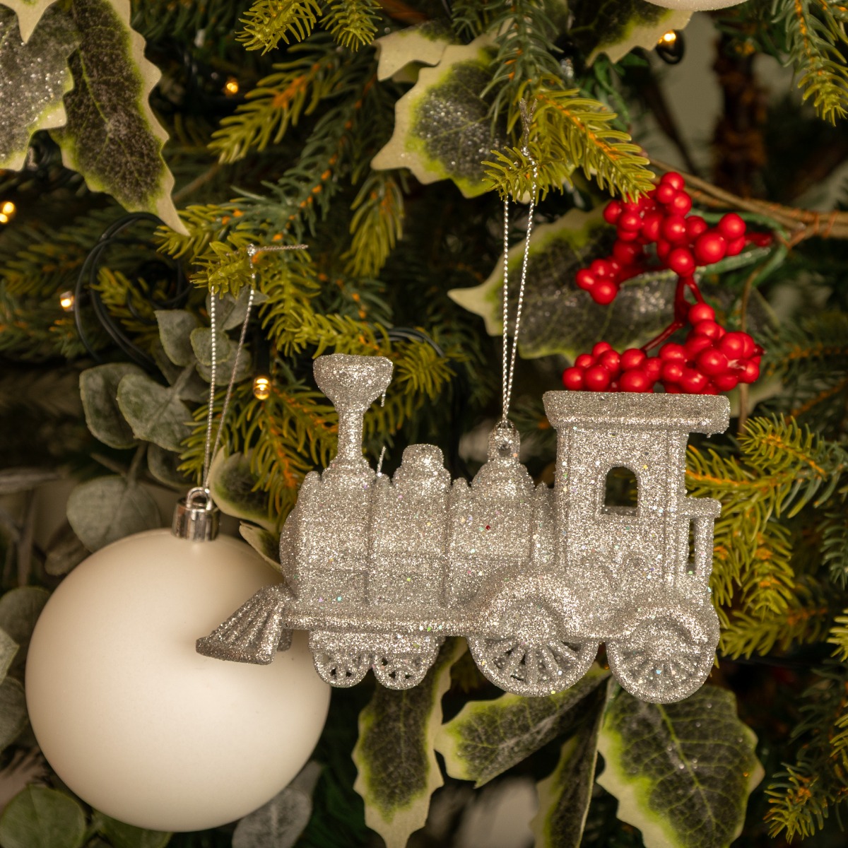 Silver Glitter Train Ornament - Christmas Decoration