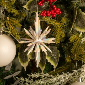 White Iridescent Hanging Starburst - Christmas Tree Decoration