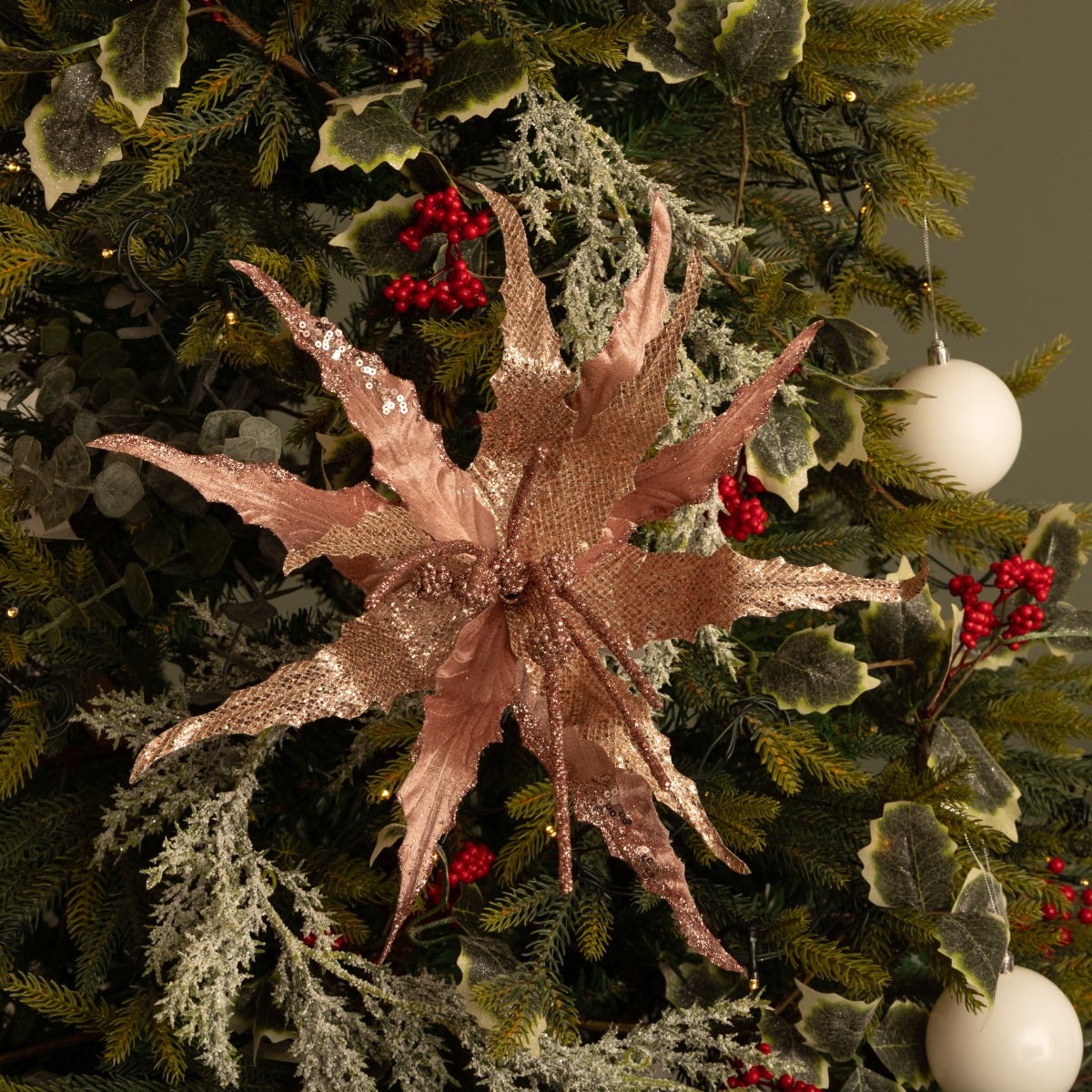 Rose Gold Pink Poinsettia Ornament - Christmas Decoration