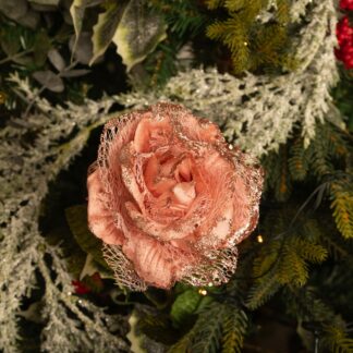 Pink Rose With Glitter Stem - Christmas Decoration