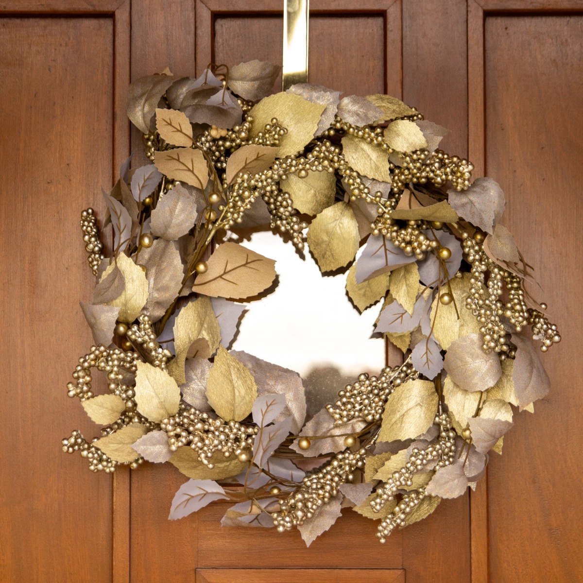 Silver And Gold Wreath With Gold Berries - Christmas Decoration