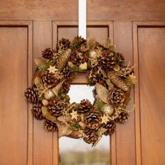 Pinecone Wreath With Gold Balls And Stars - Christmas Decoration - 36cm