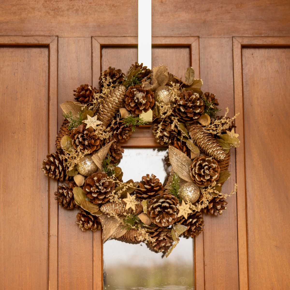 Pinecone Wreath With Gold Balls And Stars - Christmas Decoration - 36cm