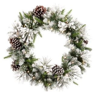 60cm Led Flocked Wreath - Christmas Decoration - Battery Operated