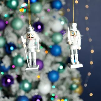 Hanging Silver And White Nutcracker - Pack of 2 - Christmas Tree Decoration
