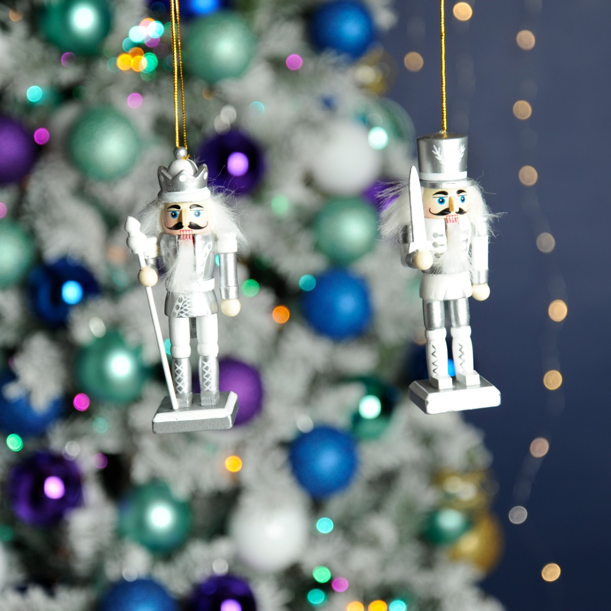 Hanging Silver And White Nutcracker - Pack of 2 - Christmas Tree Decoration
