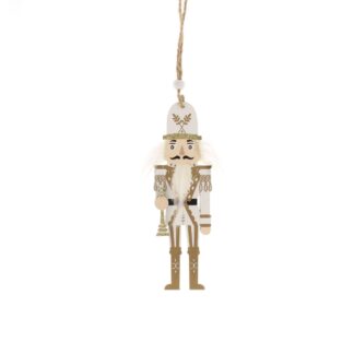 13cm Hanging White And Gold Nutcracker - Christmas Decoration