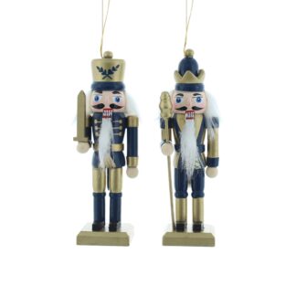 Hanging Blue And Gold Nutcracker - Pack of 2 - Christmas Tree Decoration
