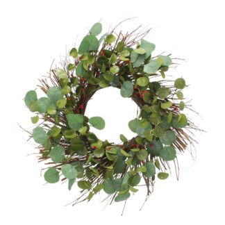 61cm Eucalyptus & Red Berries Wreath - Christmas Decoration