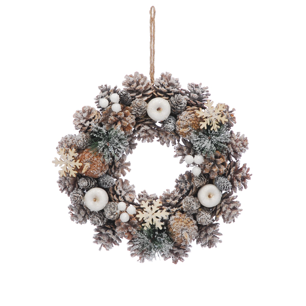 30cm Frosted Pinecones And White Apple Wreath - Christmas Decoration