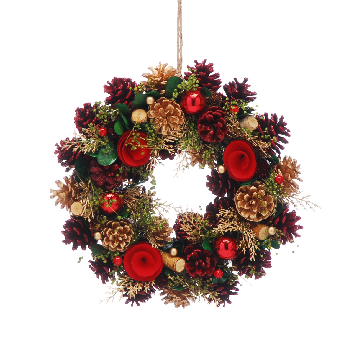 Burgundy And Red Flowers Wreath - Christmas Decoration - 36cm