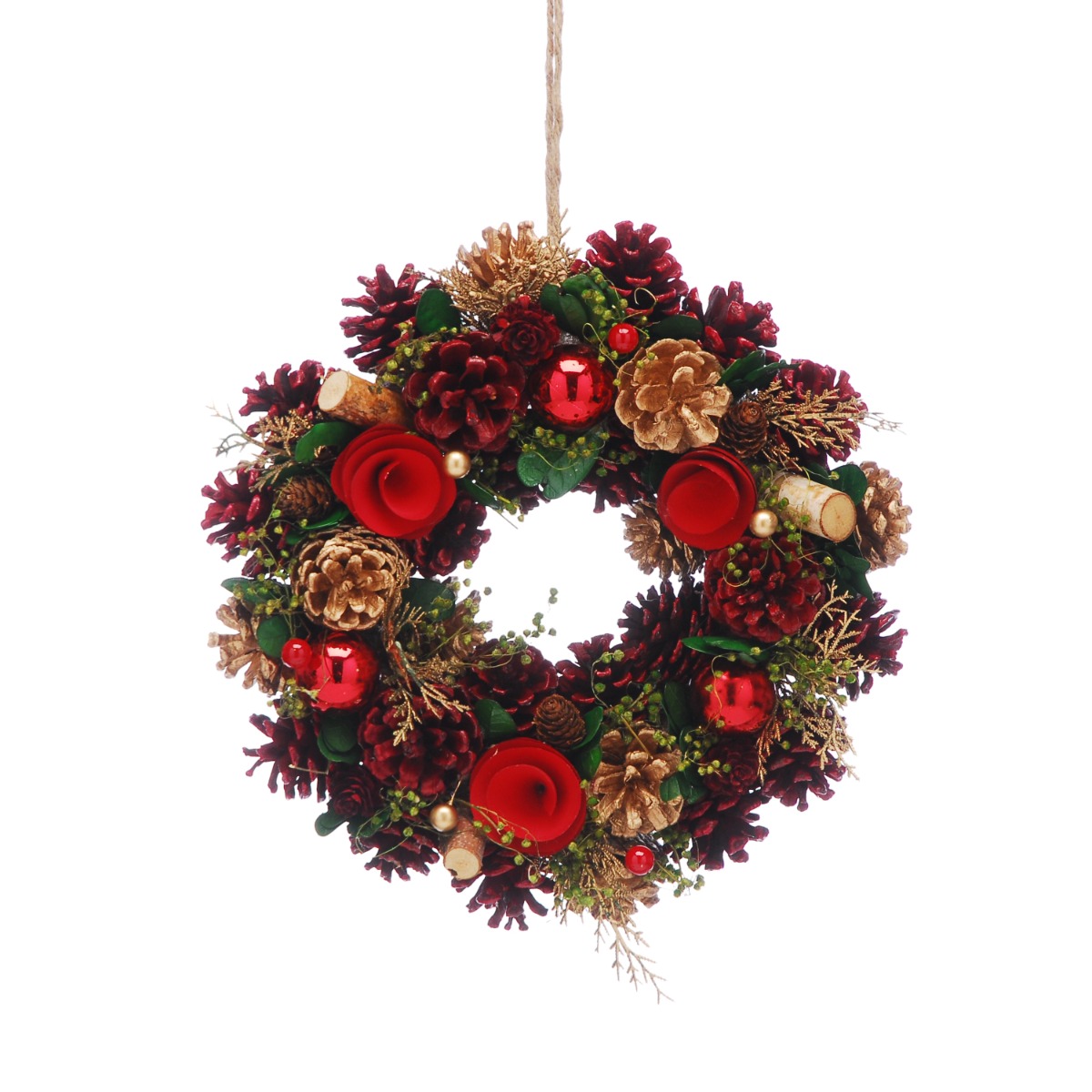 Burgundy And Red Flowers Wreath - Christmas Decoration - 30cm