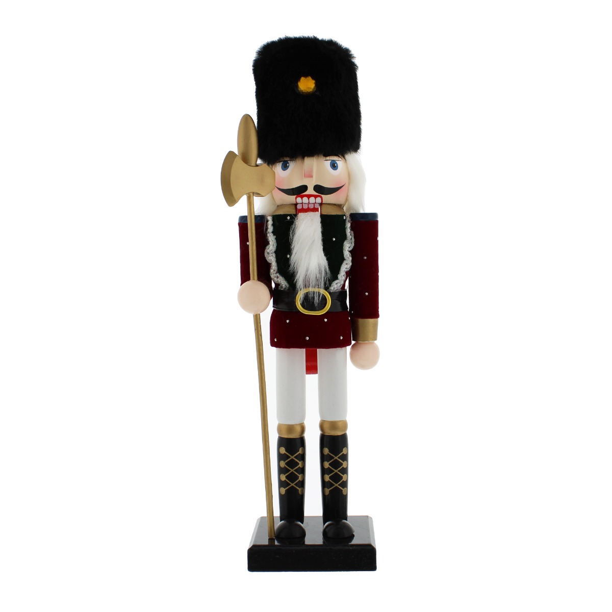 Wooden Nutcracker With Faux Fur Hat - 30cm Tall - Christmas Decoration