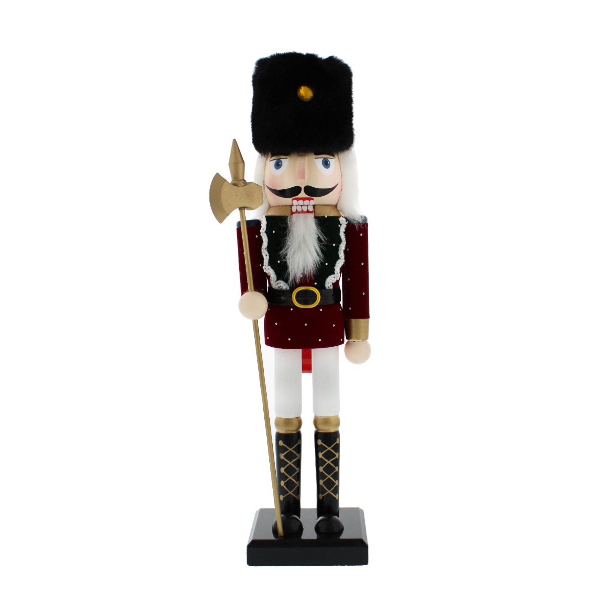 Wooden Nutcracker With Faux Fur Hat - 38cm Tall - Christmas Decoration