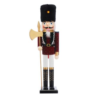 Wooden Nutcracker With Faux Fur Hat - 50cm Tall - Christmas Decoration