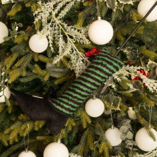 Green And Black Striped Witch Leg Pick - Halloween Decoration