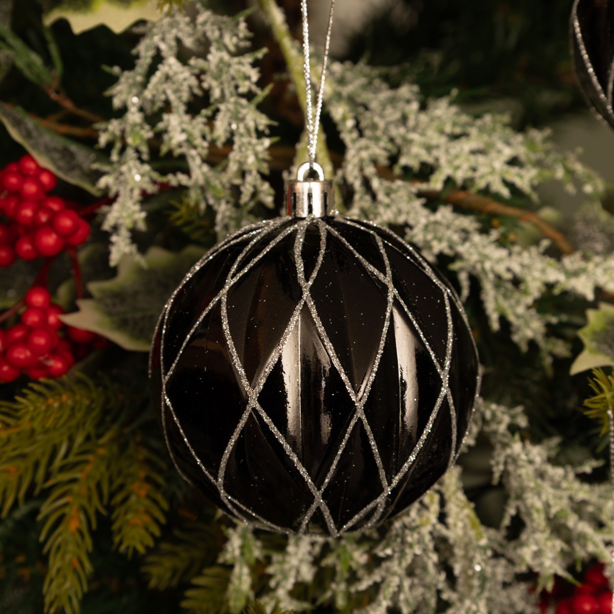 Black Diamond Baubles - Christmas Tree Decoration - Pack of 9