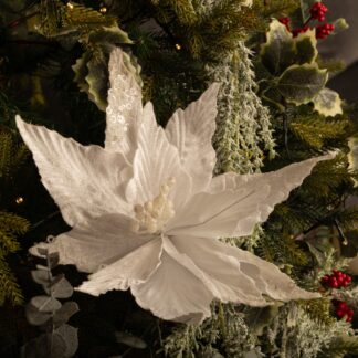White Velvet Poinsettia Single Stem - Christmas Floristry Decoration